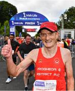 20 August 2022; Mike Staunton from Meath celebrates after finishing the Irish Life Dublin Race Series Frank Duffy 10 Mile in Phoenix Park in Dublin. Photo by Sam Barnes/Sportsfile