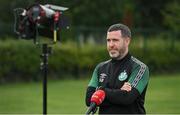 24 August 2022; Shamrock Rovers manager Stephen Bradley is interviewed by Virgin Media during a Shamrock Rovers media conference at Roadstone Sports Club in Dublin. Photo by Seb Daly/Sportsfile