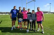 25 August 2022; Ross Molony, Max Deegan, Rónan Kelleher and /ed pose for a photo with supporters after a training session on day one of the Leinster Rugby 12 Counties Tour at Ashbourne RFC in Ashbourne, Meath. Photo by Brendan Moran/Sportsfile
