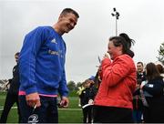 25 August 2022; Jonathan Sexton meets Leinster supporter Amanda Butler during an open training session on day one of the Leinster Rugby 12 Counties Tour at Longford RFC in Longford. Photo by Harry Murphy/Sportsfile