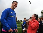 25 August 2022; Jonathan Sexton meets Leinster supporter Amanda Butler during an open training session on day one of the Leinster Rugby 12 Counties Tour at Longford RFC in Longford. Photo by Harry Murphy/Sportsfile