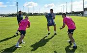25 August 2022; Contact skills coach Sean O'Brien with Marcus Hanan, Alex Soroka and John McKee during a training session on day one of the Leinster Rugby 12 Counties Tour at Ashbourne RFC in Ashbourne, Meath. Photo by Brendan Moran/Sportsfile
