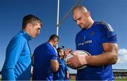 25 August 2022; Rhys Ruddock signs autographs after a training session on day one of the Leinster Rugby 12 Counties Tour at Ashbourne RFC in Ashbourne, Meath. Photo by Brendan Moran/Sportsfile