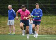 25 August 2022; Robbie Henshaw and Jonathan Sexton during an open training session on day one of the Leinster Rugby 12 Counties Tour at Longford RFC in Longford. Photo by Harry Murphy/Sportsfile