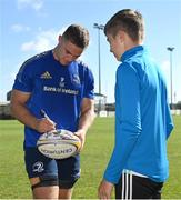 25 August 2022; Scott Penny signs autographs after a training session on day one of the Leinster Rugby 12 Counties Tour at Ashbourne RFC in Ashbourne, Meath. Photo by Brendan Moran/Sportsfile