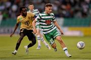 25 August 2022; Justin Ferizaj of Shamrock Rovers in action against Tokmac Nguen of Ferencváros during the UEFA Europa League Play-Off Second Leg match between Shamrock Rovers and Ferencvaros at Tallaght Stadium in Dublin. Photo by Seb Daly/Sportsfile