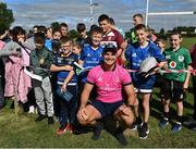 26 August 2022; James Lowe with supporters during an open training session on day two of the Leinster Rugby 12 Counties Tour at Kilkenny RFC in Kilkenny. Photo by Piaras Ó Mídheach/Sportsfile