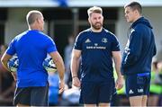 26 August 2022; Jonathan Sexton, right, with contact skills coach Sean O'Brien, centre, and senior coach Stuart Lancaster during an open training session on day two of the Leinster Rugby 12 Counties Tour at Kilkenny RFC in Kilkenny. Photo by Piaras Ó Mídheach/Sportsfile