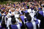 26 August 2022; The Northwestern Wildcats band play to the crowd during the pep-rally at Merrion Square in Dublin ahead of the the Aer Lingus College Football Classic 2022 match between Northwestern Wildcats and Nebraska Cornhuskers. Photo by David Fitzgerald/Sportsfile