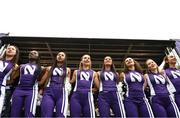 26 August 2022; Northwestern Wildcats cheerleaders during the pep-rally at Merrion Square in Dublin ahead of the the Aer Lingus College Football Classic 2022 match between Northwestern Wildcats and Nebraska Cornhuskers. Photo by David Fitzgerald/Sportsfile