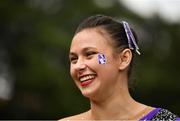 26 August 2022; Northwestern Wildcats cheerleader Nicole Wallace during the pep-rally at Merrion Square in Dublin ahead of the the Aer Lingus College Football Classic 2022 match between Northwestern Wildcats and Nebraska Cornhuskers. Photo by David Fitzgerald/Sportsfile