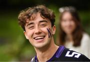 26 August 2022; A Northwestern Wildcats supporter during the pep-rally at Merrion Square in Dublin ahead of the the Aer Lingus College Football Classic 2022 match between Northwestern Wildcats and Nebraska Cornhuskers. Photo by David Fitzgerald/Sportsfile
