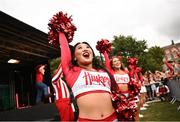 26 August 2022; Nebraska Cornhuskers cheerleaders during the pep-rally at Merrion Square in Dublin ahead of the the Aer Lingus College Football Classic 2022 match between Northwestern Wildcats and Nebraska Cornhuskers. Photo by David Fitzgerald/Sportsfile