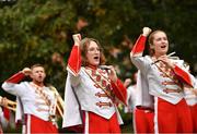 26 August 2022; The Nebraska Cornhuskers band during the pep-rally at Merrion Square in Dublin ahead of the the Aer Lingus College Football Classic 2022 match between Northwestern Wildcats and Nebraska Cornhuskers. Photo by David Fitzgerald/Sportsfile