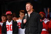 26 August 2022; Nebraska Cornhuskers coach Scott Frost during the pep-rally at Merrion Square in Dublin ahead of the the Aer Lingus College Football Classic 2022 match between Northwestern Wildcats and Nebraska Cornhuskers. Photo by David Fitzgerald/Sportsfile