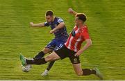 26 August 2022; Liam Burt of Bohemians in action against Harry McEvoy of Lucan United during the Extra.ie FAI Cup second round match between Lucan United and Bohemians at Dalymount Park in Dublin. Photo by Seb Daly/Sportsfile