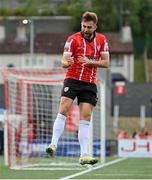 26 August 2022; Will Patching of Derry City celebrates after scoring his side's first goal from a penalty during the Extra.ie FAI Cup second round match between Derry City and Cork City at the Ryan McBride Brandywell Stadium in Derry. Photo by Ramsey Cardy/Sportsfile