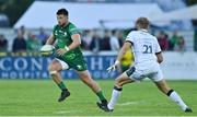 26 August 2022; Dylan Tierney-Martin of Connacht in action against Rouban Birch of Sale Sharks during the Pre-season Friendly match between Connacht and Sale Sharks at Dubarry Park in Athlone, Westmeath. Photo by Brendan Moran/Sportsfile