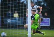 26 August 2022; David McMillan of Dundalk shoots to score his side's first goal past Wexford goalkeeper Alex Moody during the Extra.ie FAI Cup second round match between Wexford and Dundalk at Ferrycarrig Park in Wexford. Photo by Ben McShane/Sportsfile