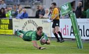26 August 2022; Kieran Marmion of Connacht scores a try, which was subsequently disallowed, during the Pre-season Friendly match between Connacht and Sale Sharks at Dubarry Park in Athlone, Westmeath. Photo by Brendan Moran/Sportsfile
