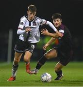 26 August 2022; Steven Bradley of Dundalk in action against Len O'Sullivan of Wexford during the Extra.ie FAI Cup second round match between Wexford and Dundalk at Ferrycarrig Park in Wexford. Photo by Ben McShane/Sportsfile