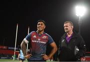 26 August 2022; Malakai Fekitoa of Munster with Munster head coach Graham Rowntree after the Pre-season Friendly match between Munster and Gloucester at Musgrave Park in Cork. Photo by Eóin Noonan/Sportsfile