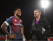 26 August 2022; Malakai Fekitoa of Munster with Munster head coach Graham Rowntree after the Pre-season Friendly match between Munster and Gloucester at Musgrave Park in Cork. Photo by Eóin Noonan/Sportsfile