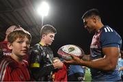 26 August 2022; Malakai Fekitoa of Munster signs autographs for supporters after the Pre-season Friendly match between Munster and Gloucester at Musgrave Park in Cork. Photo by Eóin Noonan/Sportsfile