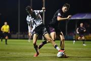 26 August 2022; Steven Bradley of Dundalk in action against Luka Lovic of Wexford during the Extra.ie FAI Cup second round match between Wexford and Dundalk at Ferrycarrig Park in Wexford. Photo by Ben McShane/Sportsfile