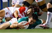 27 August 2022; Natasja Behan of Ireland scores her side's first try during the Women's Rugby Summer Tour match between Japan and Ireland at Chichibunomiya Rugby Stadium in Tokyo, Japan. Photo by Tsutomu Takasu/Sportsfile