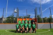 27 August 2022; The Republic of Ireland team, back row from left, assistant coach Mary Byrne, Hayleigh Power, Chentel Pearse, Chloe Kenna and manager Graham Tucker. Front row from left, Laura Hughes, Amy McCormack, Marion Byrne, Serena Hill and Lauren Cunningham before a Republic of Ireland Women's Street League training at St Catherine's Community Sports Centre in Dublin. Photo by Ben McShane/Sportsfile