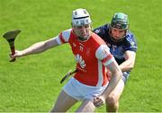 27 August 2022; Colm Cronin of Cuala in action against Gerard McManus of St Jude's during the Go Ahead Dublin County Senior Club Hurling Championship Group 1 match between St Jude's and Cuala at Parnell Park in Dublin. Photo by Piaras Ó Mídheach/Sportsfile