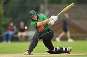 27 August 2022; Mark Berry of Lisburn is bowled LBW by Graeme Kennedy of CIYMS during the Clear Currency Irish Senior Cup Final match between Lisburn and CIYMS at Bready Cricket Club in Bready, Tyrone. Photo by Ramsey Cardy/Sportsfile