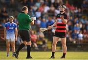 28 August 2022; Kevin Mahony of Ballygunner with referee Michael O'Brien during the Waterford Senior Hurling Club Championship Quarter-Final match between Ballygunner and Fourmilewater at Fraher Field in Dungarvan, Waterford. Photo by Eóin Noonan/Sportsfile