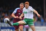 28 August 2022; Rory Gaffney of Shamrock Rovers in action against Keith Cowan of Drogheda United during the Extra.ie FAI Cup second round match between Drogheda United and Shamrock Rovers at Head in the Game Park in Drogheda, Louth. Photo by Ben McShane/Sportsfile