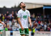 28 August 2022; Jack Byrne of Shamrock Rovers reacts after a missed opportunity on goal during the Extra.ie FAI Cup second round match between Drogheda United and Shamrock Rovers at Head in the Game Park in Drogheda, Louth. Photo by Ben McShane/Sportsfile