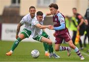 28 August 2022; Darragh Markey of Drogheda United in action against Gary O'Neill of Shamrock Rovers during the Extra.ie FAI Cup second round match between Drogheda United and Shamrock Rovers at Head in the Game Park in Drogheda, Louth. Photo by Ben McShane/Sportsfile