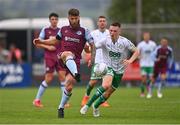 28 August 2022; Gary Deegan of Drogheda United in action against Andy Lyons of Shamrock Rovers during the Extra.ie FAI Cup second round match between Drogheda United and Shamrock Rovers at Head in the Game Park in Drogheda, Louth. Photo by Ben McShane/Sportsfile