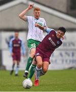 28 August 2022; Darragh Noone of Drogheda United in action against Rory Gaffney of Shamrock Rovers during the Extra.ie FAI Cup second round match between Drogheda United and Shamrock Rovers at Head in the Game Park in Drogheda, Louth. Photo by Ben McShane/Sportsfile