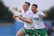 28 August 2022; Andy Lyons of Shamrock Rovers celebrates after scoring his side's second goal during the Extra.ie FAI Cup second round match between Drogheda United and Shamrock Rovers at Head in the Game Park in Drogheda, Louth. Photo by Ben McShane/Sportsfile