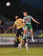 25 August 2022; Justin Ferizaj of Shamrock Rovers in action against Aïssa Laïdouni of Ferencváros during the UEFA Europa League Play-Off Second Leg match between Shamrock Rovers and Ferencvaros at Tallaght Stadium in Dublin. Photo by Seb Daly/Sportsfile