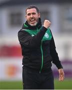 28 August 2022; Shamrock Rovers manager Stephen Bradley celebrates after his side's victory in the Extra.ie FAI Cup second round match between Drogheda United and Shamrock Rovers at Head in the Game Park in Drogheda, Louth. Photo by Ben McShane/Sportsfile