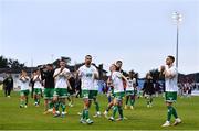 28 August 2022; Shamrock Rovers players celebrate toward their supporters after their victory in the Extra.ie FAI Cup second round match between Drogheda United and Shamrock Rovers at Head in the Game Park in Drogheda, Louth. Photo by Ben McShane/Sportsfile