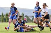 27 August 2022; Jessica Griffey of Leinster battles forward to score during the U18 Girls Interprovincial match between Ulster and Leinster at Newforge Country Club in Belfast. Photo by John Dickson/Sportsfile
