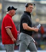 27 August 2022; Nebraska Cornhuskers head coach Scott Frost, right, and offence co-ordinator Mark Whipple during the Aer Lingus College Football Classic 2022 match between Northwestern Wildcats and Nebraska Cornhuskers at Aviva Stadium in Dublin. Photo by Brendan Moran/Sportsfile