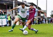 28 August 2022; Neil Farrugia of Shamrock Rovers and Luke Heeney of Drogheda United during the Extra.ie FAI Cup second round match between Drogheda United and Shamrock Rovers at Head in the Game Park in Drogheda, Louth. Photo by Ben McShane/Sportsfile