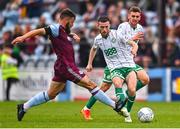 28 August 2022; Jack Byrne of Shamrock Rovers and Gary Deegan of Drogheda United during the Extra.ie FAI Cup second round match between Drogheda United and Shamrock Rovers at Head in the Game Park in Drogheda, Louth. Photo by Ben McShane/Sportsfile