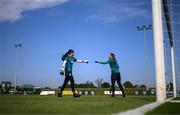 29 August 2022; Goalkeepers Eve Badana, left, and Megan Walsh during a Republic of Ireland Women training session at the FAI National Training Centre in Abbotstown, Dublin. Photo by Stephen McCarthy/Sportsfile