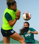 29 August 2022; Jess Ziu, right, and Leanne Kiernan during a Republic of Ireland Women training session at the FAI National Training Centre in Abbotstown, Dublin. Photo by Stephen McCarthy/Sportsfile