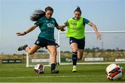 29 August 2022; Jess Ziu and Lucy Quinn during a Republic of Ireland Women training session at the FAI National Training Centre in Abbotstown, Dublin. Photo by Stephen McCarthy/Sportsfile